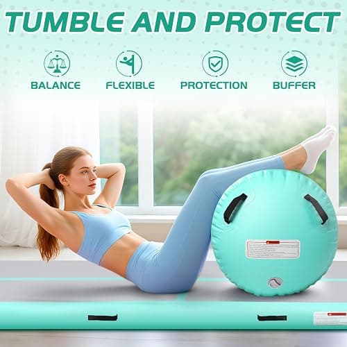 KIKILIVE Inflatable Gymnastics Mat and Air Roller Barrel Set with Pump | Air Mat Track 4 inches Thickness and Air Roller Gymnastics Barrel with Pump for Home Outdoor Training Cheerleading thumbnail 2