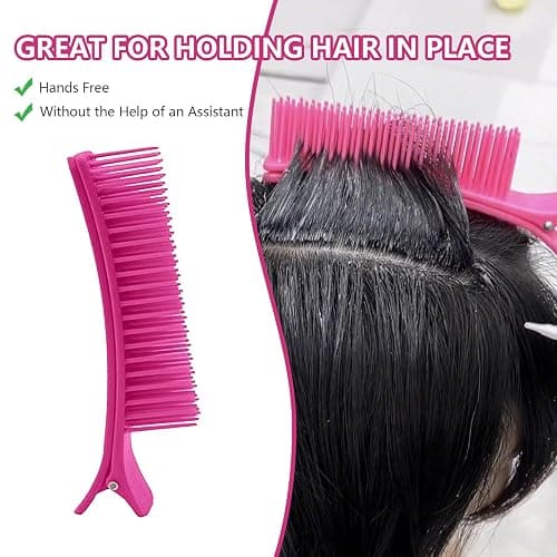 FUATY 2 Pcs Hair Sectioning Grip Clips for Coloring, Styling, Parting, Cutting, Foiling and Placing Hair Extensions, Hairstylist Non-slip Hair Clips Comb Salon Home Sectioning Teeth Hair Clips, Pink thumbnail 2