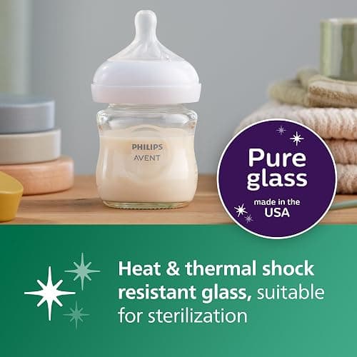 Philips Avent Natural Glass Baby Bottles with Natural Response Nipples (Slow Flow, Flow 2), 4oz, 4-Pack, SCY910/04 thumbnail 3