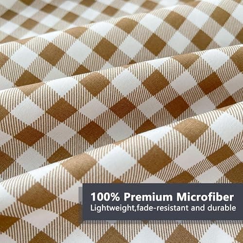 NSNLGSGC Tan Gingham King Sheet Set, Soft Brushed Microfiber Taupe Plaid King Bed Sheets, 4-Pieces Brown Grid Sheet Set with Deep Pocket thumbnail 5