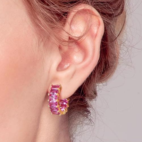 Mesovor Gold Cubic Zirconia Hoop Earrings for Women Trendy, 18K Gold Plated Huggie Hoops Earrings | Green Black Red Stones Earrings Jewelry Gifts thumbnail 3