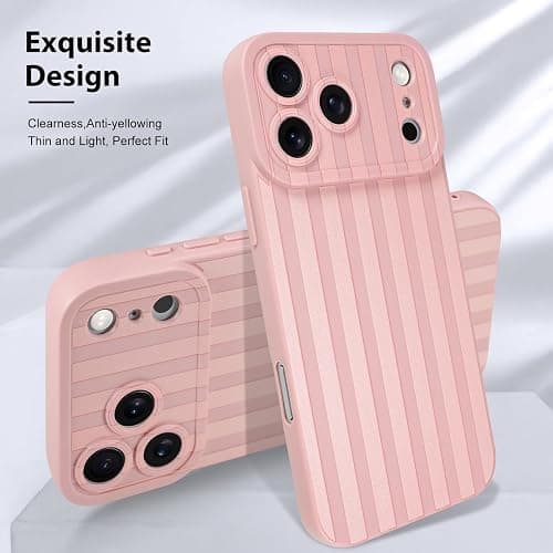 KANGHAR Compatible with iPhone 17 Pro Max Case 2025, Silicone Stripes Cute Pattern, Camera Protection Soft Slim Phone Cover for Girls Women -Pink thumbnail 3