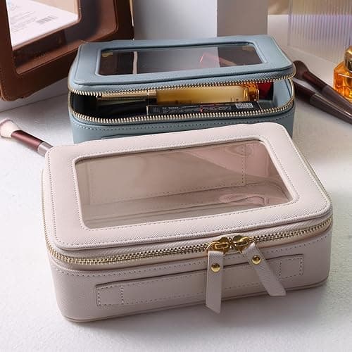 SANHECUN Toiletry bag waterproof cosmetic organizer with handle lagre opening for travelling - Carry on 8 inch - White thumbnail 3