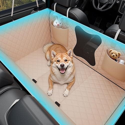 Bark Lover Waterproof Dog Car Seat Cover for Back Seat – Heavy Duty Back Seat Extender for Dogs with Hard Bottom, 7-Layer Protection, Non-Slip & Scratchproof, Easy to Install (Beige) - Beige thumbnail 3