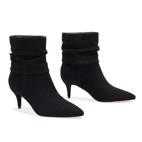 CosyFever Sexy Slouch Ankle Boots for Women with Fashion Mid Stiletto Heels Pointed Toe Bootie - Image 1