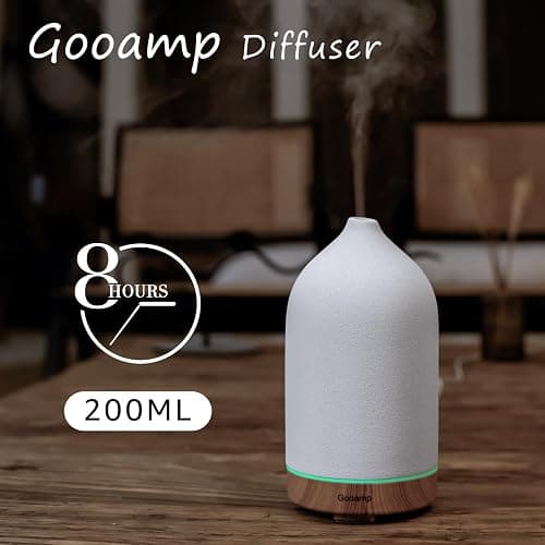 Gooamp 200ML Ceramic Essential Oil Diffuser - Ultrasonic Aromatherapy & Humidifier with 7-Color LED Lights, Auto Shut-Off, Wood Grain Base, 1H/3H/6H Timer | Scent for Home, Office, Yoga thumbnail 3