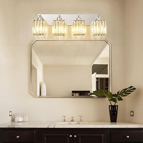 Aixialin Bathroom Light Fixtures Crystal Modern Vanity Lighting Fixtures 4 Light Chrome Bathroom Vanity Light thumbnail 2