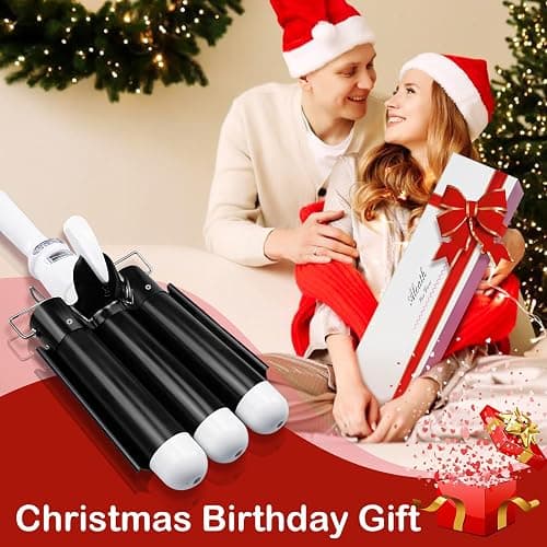 1.25 inch Three Barrel Curling Iron: Aleath Large 3 Barrel Hair Crimper with LCD Display - Dual Voltage Hair Waver Jumbo thumbnail 2