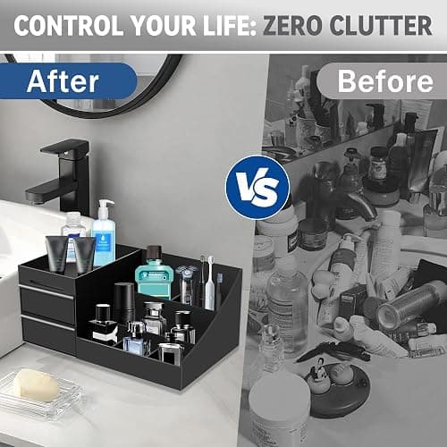 Novalunae Mens Bathroom Organizer with Drawer, Black Cologne and Perfume Display Stand with Storage Shelf for Vanity, Bathroom Counter, Shaving Supplies, Skin Care, Cologne Organizer for Men thumbnail 4