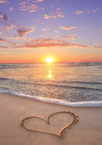 NAIMOER Diamond Painting Kits for Adults, DIY 5D Full Drill Round Diamond Art Beach Sunset Heart Crystal Diamond Art for Home Wall Decor (Diamond Painting 12x16 inch) - Image 1