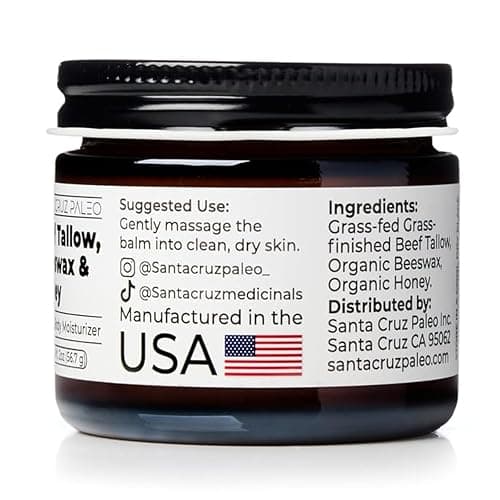 Santa Cruz Paleo, Beef Tallow, Beeswax & Honey Face Moisturizer, Organic, Unscented Grassfed Beef Tallow Skin Care, Sunscreen Free, Non Comedogenic Face & Body Moisturizer for Sensitive Skin, 2 Oz thumbnail 6