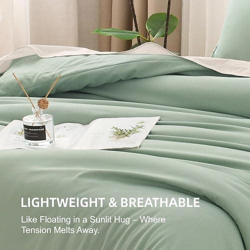 Litanika Queen Comforter Set Sage Green, 3 Pieces Lightweight Comforters Queen Size Solid Bedding Comforters Sets, Down Alternative Comforter Bed Set Quilt Blanket thumbnail 6