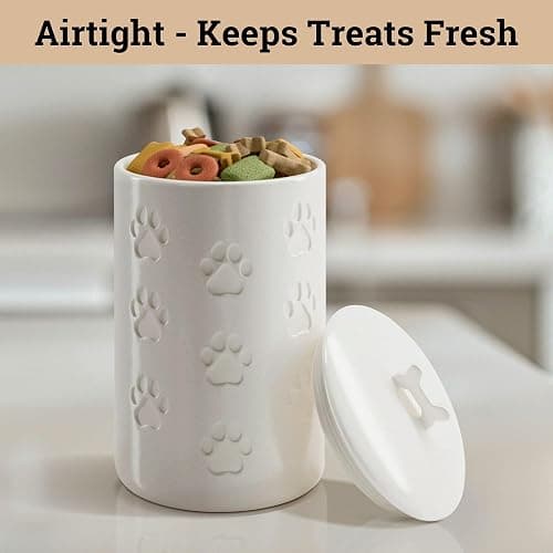Dog Treat Container Airtight - 5 Inch Wide x 9 Inch Tall Ceramic Dog Treat Jar for Kitchen Counter with Airtight Lid - 7 Cup Capacity Pet Treat Container - Cute Doggie Cookie Jar - Big Treats Canister thumbnail 5