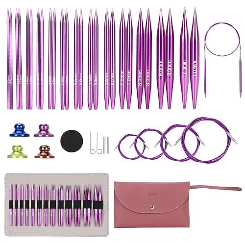 liomey Interchangeable Circular Knitting Needles Set - 13 Pairs of 4 Inch (3mm-10mm), Aluminum Needles, Ergonomic Design for Beginners and Advanced Knitters, Purple - Image 1