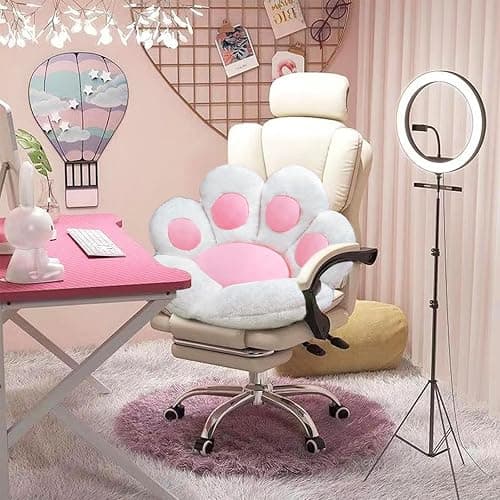 DOBUONO Cat Paw Cushion Cute Chair Cushion Kawaii Seat Cushion 28"x 24"Gaming Chair Cushion Kitty Plush Lazy Sofa Pillow for Girl Soft Chair Pillow, Kawaii Accessories Stuff Room Decor (White) thumbnail 5