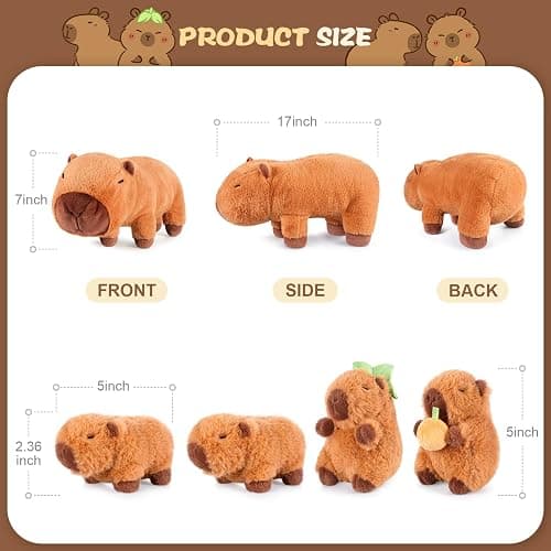 SuzziPals 5-in-1 Capybara Stuffed Animals with Babies Inside, 5Pcs Set Capybara Plush with Mommy & 4 Babies, Soft Pillow Plushies Decor, Cute 3 to 8 Year Old Girl Gift, Imaginative Play Toy (Capibara) thumbnail 3