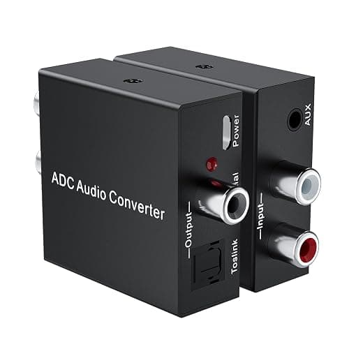 Analog to Digital Audio Converter, for RCA to Optical Coaxial with Toslink | R/L input, 3.5mm aux input, Coaxial /Toslink outputs, 8-96KHz Sampling Rate, Plug and Play - Image 1