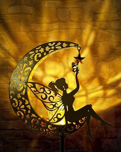 Vuees Solar Garden Statues Outdoor Decor, Fairy Moon Figurine Light Stake, Housewarming Ornament for Patio, Lawn, Yard, Pathway - Unique Gift Ideas for Gardening Mom Grandma thumbnail 8