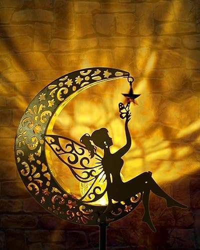 Vuees Solar Garden Statues Outdoor Decor, Fairy Moon Figurine Light Stake, Housewarming Ornament for Patio, Lawn, Yard, Pathway - Unique Gift Ideas for Gardening Mom Grandma thumbnail 8