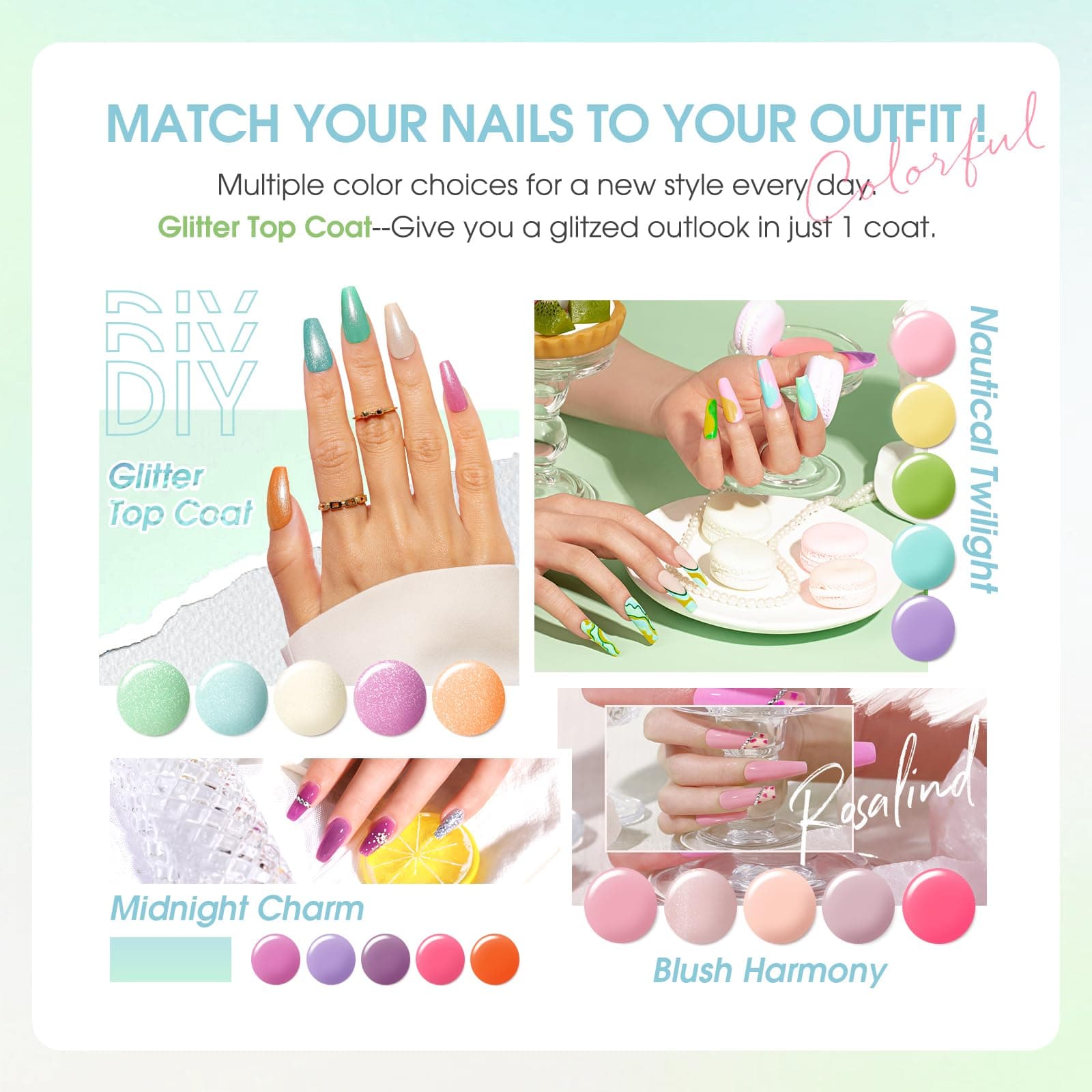 ROSALIND UV Nail Lacquer Set, 36 Stück Gel Nail Lacquer Rosa Violett Blau Grün Orange thumbnail 5