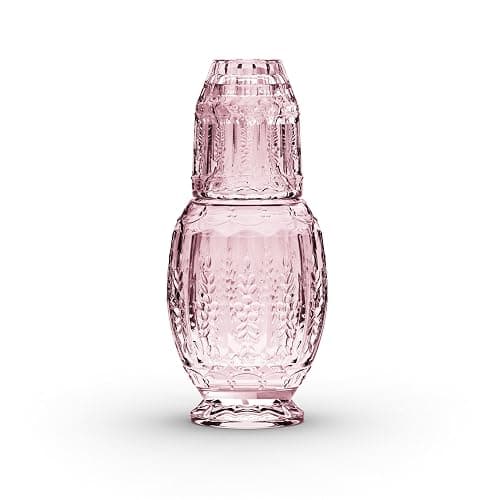 Zanzer 33.8 Oz Carafe Set with Glass Tumbler, Vintage Bedside Glassware for Water or Juice - Unique Antique Pitcher - Beautifully Etched Carafe & Tumbler Duo for Home Decor & Gifting (Pink) thumbnail 2