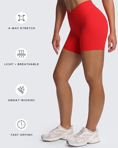 Aoxjox Roxxy Workout Biker Shorts for Women High Waisted Cross-Waist Crossover V Back Tummy Control Running Yoga Short 6" thumbnail 7