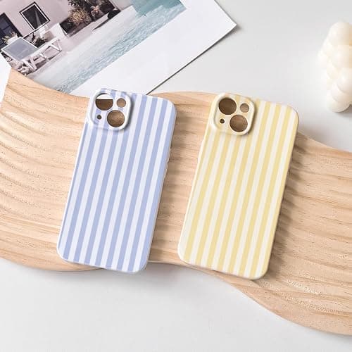 Lovmooful for iPhone 14 Plus Case Striped with Glossy Film-Yellow | Aesthetics Color Silm Striped Design,for Girls Women,Soft TPU,Shockproof,More Protective,Girly thumbnail 5