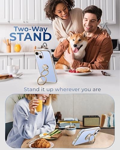 XYZ for iPhone 15 Case with Stand, Phone Case with Double Ring Kickstand, Women Girls Bling Luxury Protective Case Heart for iPhone 15, Blue thumbnail 6