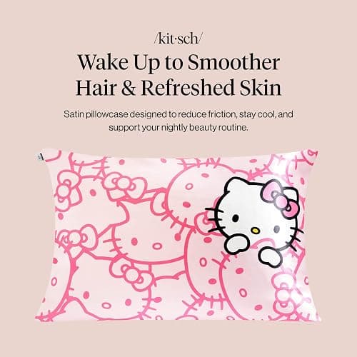 Kitsch x Hello Kitty Pillow Case – Pink Kitty Faces Toddler Bed Time Satin Pillowcase with Zipper – Soft Cooling Pillow Cover for Hair & Skin – Better Than Silk Pillowcase – Queen/Standard 19x26 thumbnail 3