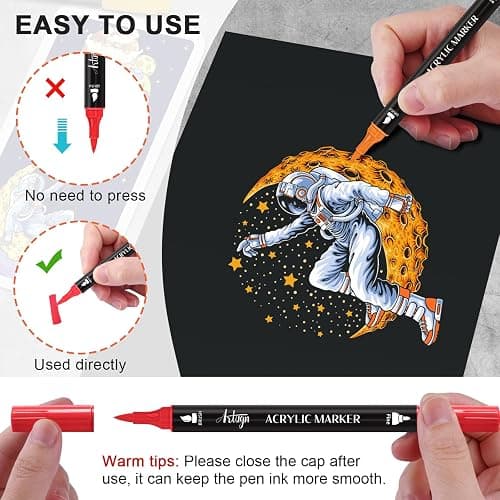Artugn 24 Colors Acrylic Paint Pens, Dual Tip Pens With Fine Tip and Brush Tip for Rock Painting, Ceramic, Wood, Plastic, Calligraphy, Scrapbooking, Brush Lettering, Card Making, DIY Crafts thumbnail 3