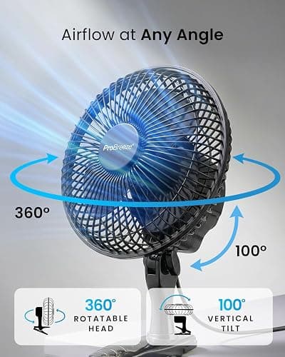 Pro Breeze PowerCool 360 – 6 Inch Quiet Clip On Desk Fan, Small & Powerful Table Fan with Strong Clamp, Plug In Mains Powered, 2 Speeds, 360° Adjustable Head for Bedroom, Office, Cot & Home thumbnail 3