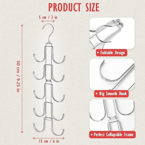 Purse Organizer for Closet, Upgraded Purse Hanger with 10 Big Hooks, 360 Degree Rotation for Better Organizer&Display, Collapsible Space Saving Hangers Rack for Handbag, Belt, Scarve, Tie thumbnail 2