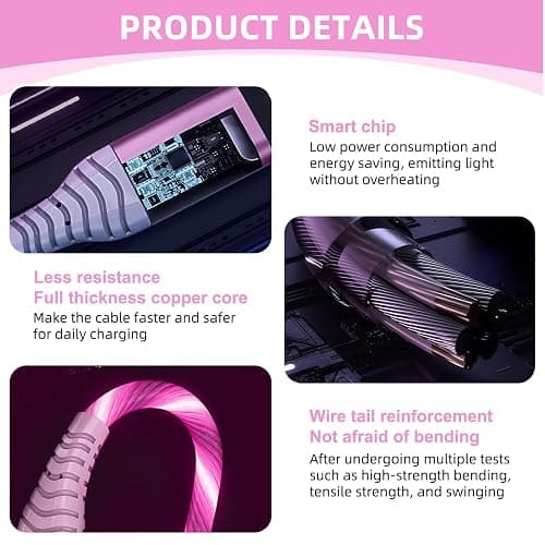 USB C Charger Cable 2M 60W Light Up Type C Cable Fast Charging Lead Braided | USB A to USB C Support Data Transmission for iPhone Samsung Galaxy S24 S23 Note 10 Pixel 7 iPad Switch PS5 thumbnail 3