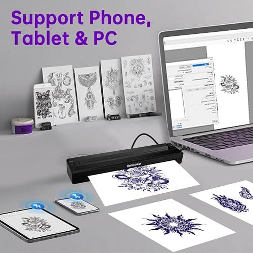 Renicoxio Tattoo Stencil Printer for Tattoo Beginners&Artists, Wireless Thermal Transfer Machine with 10 Thermal Papers, Support Android, iOS, Windows, MacOS, Work with Mobile and PC thumbnail 4