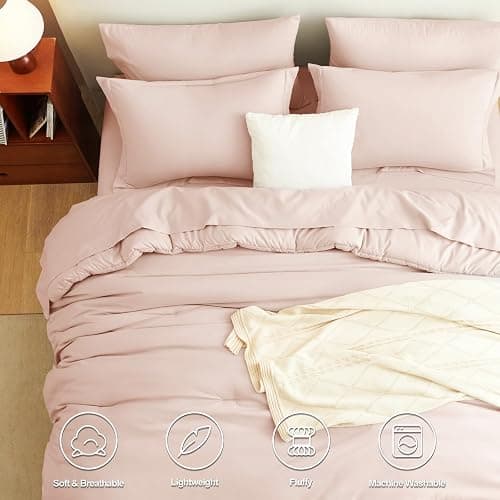 CozyLux Queen Comforter Set Blush Pink, 7 Pieces Bed in a Bag Queen Comforter Set with Sheets, Bedding Sets with Down Alternative Comforter, Fitted Sheets, Flat Sheets, Pillow Shams and Pillowcases thumbnail 2