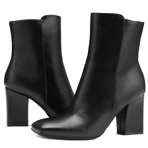 mysoft Women's Ankle Boots Square Toe Side Zipper GoGo Boots Chunky Block Heel Mid Calf Low Heeled Short Booties thumbnail 4