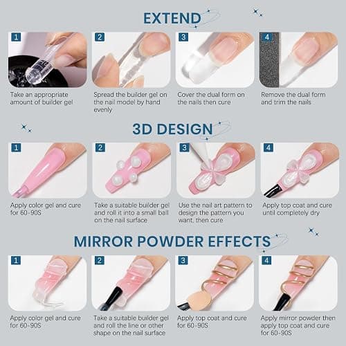 SUPWEE Clear and Pearl White Nail Extension Gel 3D Nail Art Sculpture Gel | 3d Sculpture Gel Hard Gel with Silicone Pen for Carving Patterns Decoration Home Manicure DIY for Women thumbnail 8
