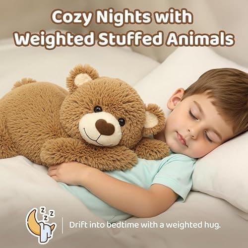 Weighted Stuffed Animals with Microwavable Heating Pad - 5lb Adjustable, Heatable & Coolable Brown Bear Stuffed Animal for Hug, Removable Inner Pad, 23 Inch Perfect Plush Gift for Kids & Adults thumbnail 4