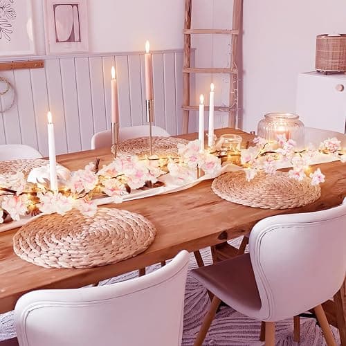obbsie 6FT Lighted Cherry Blossom Garland with 100 Fairy Lights Timer Battery Operated Artificial Cherry Blossom Flower Vines with Lights for Mantle Home Fireplace Wedding Party Office Decor thumbnail 2