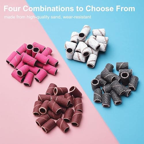 CPOXITI 190 Pcs Sanding Bands for Nail Drill, 2 Pcs Nail Drill Bits Set, 80/120/180/240 Grits Nail Sanding Bands for Acrylic Gel Manicures, Pedicures thumbnail 4