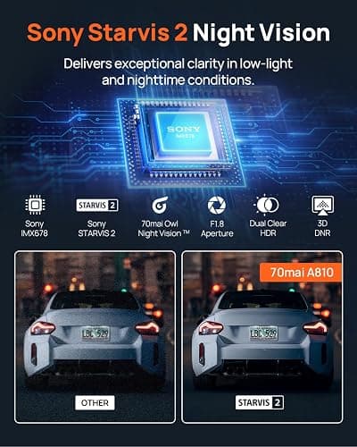 70mai A810 4K Dash Cam Front and Rear, Dual Dash Camera for Cars with Starvis 2 HDR Night Vision, 4G LTE Support, ADAS, Built in GPS & WiFi, 24/7 Parking Mode, AI Motion Detection, Time-Lapse thumbnail 3