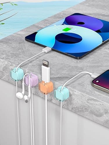 8-Pack Magnetic Cable Clips, Adjustable Cord Holder for Under Desk Cable Management, Adhesive Charger Wire Organizer Keeper for Home Office Desk Phone Car Wall Desktop Nightstand (Crystal Multicolor) - 8-Pack Crystal Multicolor thumbnail 7