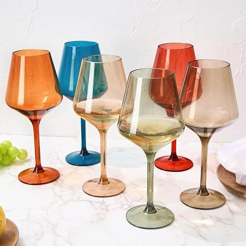 European Style Plastic Crystal, Stemmed Wine Glasses | Set of 6 | Acrylic Tritan Drinkware, Unbreakable Muted Color Shatterproof BPA-free, Reusable, Floating Pool & Indoor & Outdoor, Hand Wash 15oz thumbnail 6