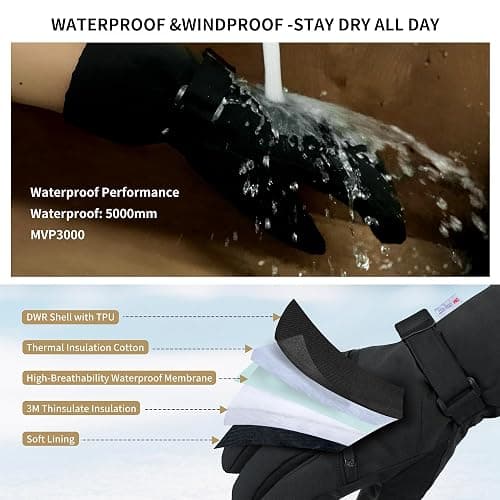 Unigear Skihandschuhe Herren Damen, 3M Thinsulate Winterhandschuhe Touchscreen, Thermohandschuhe wasserdicht warm rutschfest für Skifahren Snowboard Eislaufen Wandern Radfahren thumbnail 3