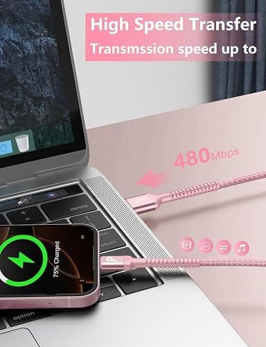 iPhone 16 USB C Cable Fast Charging [2 Pack, 6FT], USB A to USB C Charger Cord, Upgraded Extra Durable Braided USBC Cable Compatible with iPhone 17 16 15 Pro Max, LG and More-Pink thumbnail 4