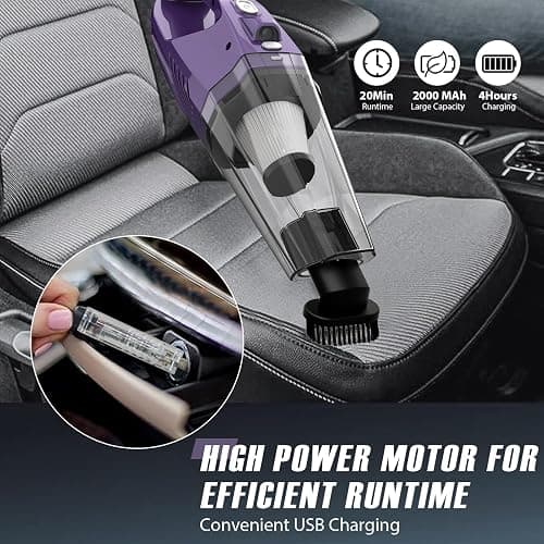 Handheld Vacuum Cordless - Car Vacuum Portable & Small Vacuum Cleaner with 6KPa Suction, USB Vacuum Cordless Rechargeable, HEPA Filter, LED Light for Pet Hair, Home, Car, Office - Includes Accessories thumbnail 8