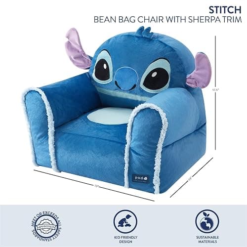 Disney Stitch Figural Bean Bag Sofa Chair with Armrests, Soft & Comfortable Kids Lounge Chair for Bedroom & Playroom, Ages 3+ thumbnail 3