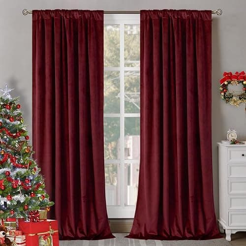 BGment Red Velvet Curtains 84 Inch for Bedroom, Thick Thermal Insulated Blackout Curtains Noise Reduce Back Tab and Rod Pocket Christmas Panels for Living Room, Set of 2 Panels, 52 x 84 Inch - 52"W x 84"L (Pack of 2) - Red thumbnail 2