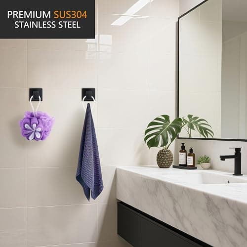 Nolimas Towel Hook Stainless Steel Bathroom Rustproof Clothes Towel Coat Hook Wall Mounted Square Toilet Kitchen, Heavy Duty Door Hanger Matte Black, 2 Pack thumbnail 2