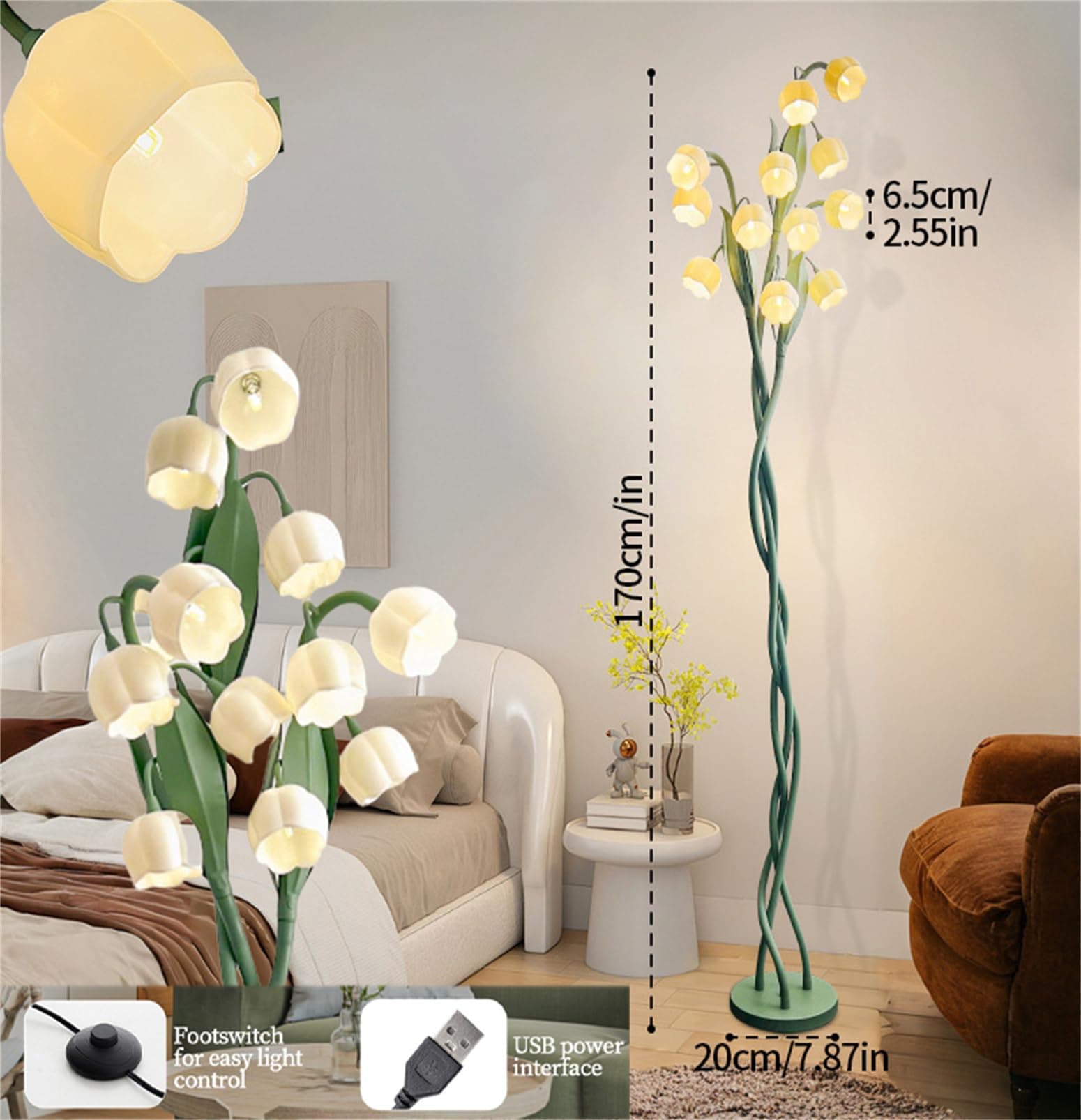 Vintage 12 Head Flower Floor Lamp for Living Room LED Modern Corner Standing Lamp with Goosenecks Bright Tall Cute Dimmable Lamp for Kids Reading Girls' Bedroom Office Home Decor thumbnail 6